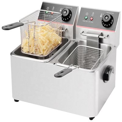220V de tensión de doble tanque de electricidad freidora para las papas fritas material de acero inoxidable
