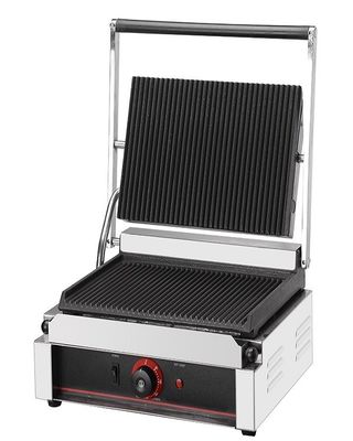 Potente parrilla eléctrica de hamburguesas con superficie de hierro fundido grueso, superior con ranuras / inferior plana