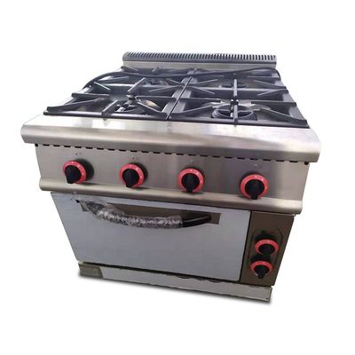 Potente estufa de gas de cocina comercial de 4 quemadores con cajón más caliente y control manual