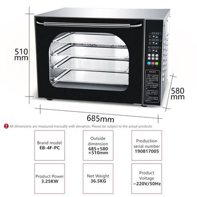 Horno de convección de vidrio digital de acero inoxidable para la producción de pan de panadería