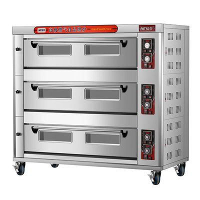 Horno de pizza de gas multifuncional de 3 cubiertas y 9 bandejas para hornear productos de trigo