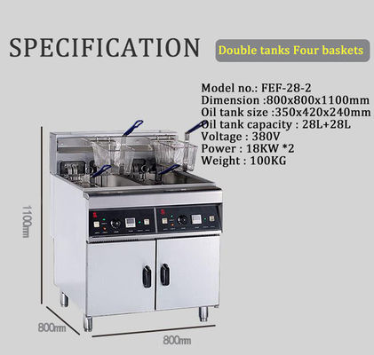Restaurante eléctrico freidora 28L*2 2 tanque 4 protector de sobrecalentamiento de la cesta 800x805x1100