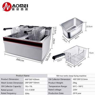 660x565x420mm Durable de acero inoxidable Chips eléctricos máquina de freír profunda con cesta gruesa