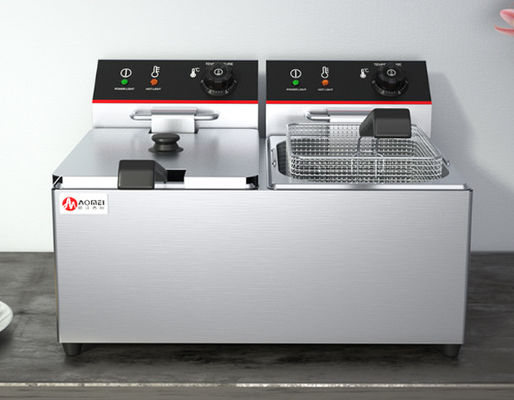 Fritera eléctrica comercial con capacidad de 6L*2 2 tanques y 2 cestas de acero inoxidable
