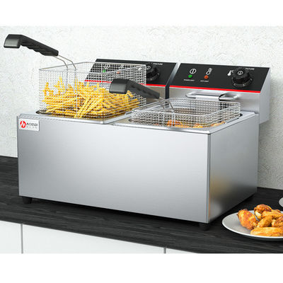 Fritera eléctrica comercial con capacidad de 6L*2 2 tanques y 2 cestas de acero inoxidable