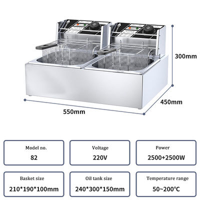 2 tanques 12L freidora eléctrica de salida de aceite comercial freidora profunda 6L cuenca de aceite para la tienda de alimentos