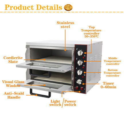 Equipo de cocina de panadería de doble capa Horno eléctrico de pizza para cocinas comerciales
