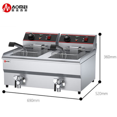 Fritero eléctrico de doble depósito con válvula de aceite y rango de temperatura de 60 a 200 grados