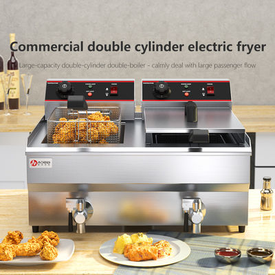 Fritero eléctrico de doble depósito con válvula de aceite y rango de temperatura de 60 a 200 grados