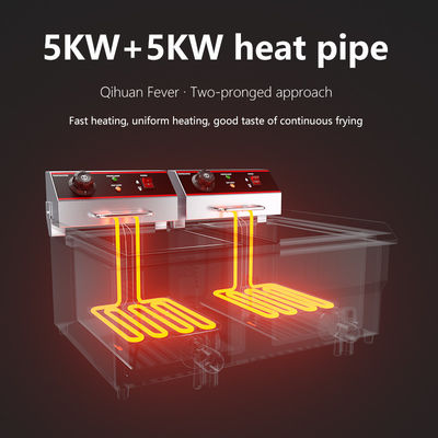 Fritero eléctrico de doble depósito con válvula de aceite y rango de temperatura de 60 a 200 grados