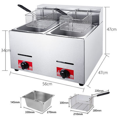 Fritadora de gas LPG de acero inoxidable de 6 litros para cocina de hotel 1 tanque 1 cesta 340x630x610