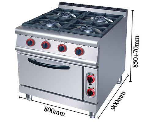 Estufas de gas de acero inoxidable y horno eléctrico para cocina de hotel con 4 quemadores y horno