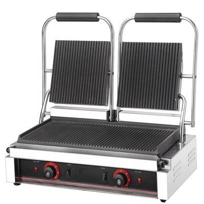 Grill eléctrico de contacto 565x370x190mm Placa de barbacoa caliente con doble placa de Panini con ranuras