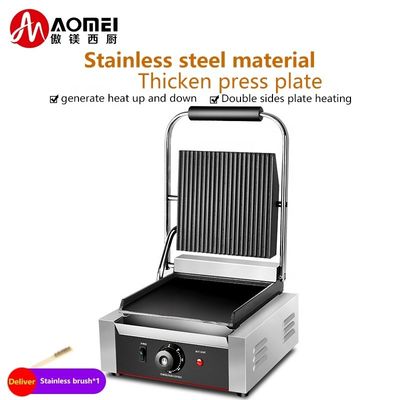 Potente parrilla eléctrica de hamburguesas con superficie de hierro fundido grueso, superior con ranuras / inferior plana
