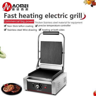 Potente parrilla eléctrica de hamburguesas con superficie de hierro fundido grueso, superior con ranuras / inferior plana
