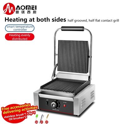 Grill eléctrico Panini Maker comercial con superficie de cocción no adhesiva y placas de sándwich