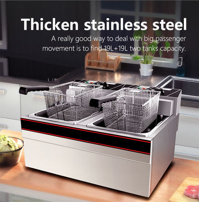 Freír carne y bocadillos con una freidora de rosquillas eléctrica profesional de 2 tanques y 2 cestas