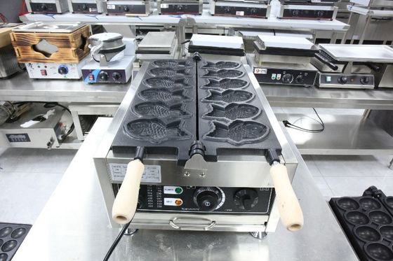220V automático eléctrico en forma de pez Taiyaki Waffle Maker con 6 moldes de waffle