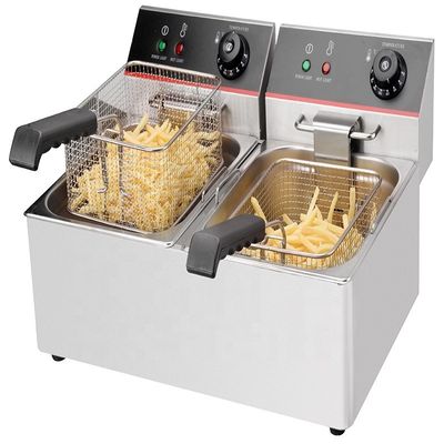 Comerciante de cocina eléctrica de doble tanque de doble cestas de máquina frita para el equipo de aperitivos