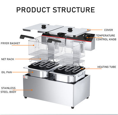 Comerciante de cocina eléctrica de doble tanque de doble cestas de máquina frita para el equipo de aperitivos