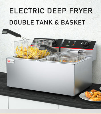 Comerciante de cocina eléctrica de doble tanque de doble cestas de máquina frita para el equipo de aperitivos