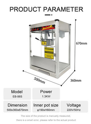 Máquina eléctrica para hacer palomitas de maíz con material y rendimiento de acero inoxidable