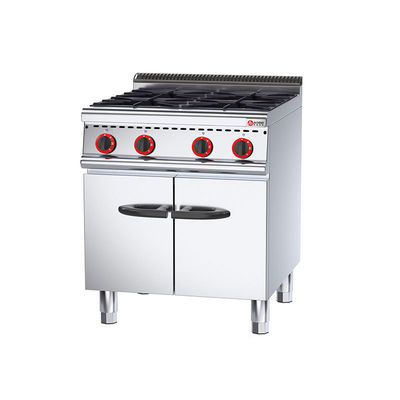 Range de gas de acero inoxidable comercial de trabajo pesado con gabinete y cocina de cuatro cocinas