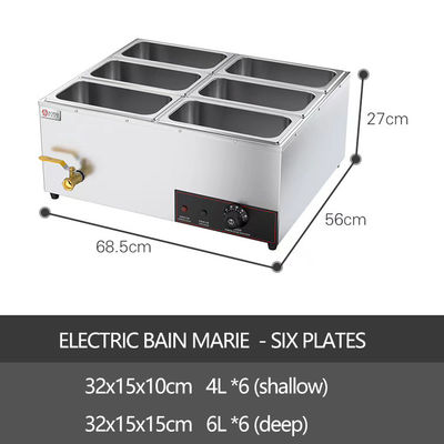 Acero inoxidable 6-Pan Baño eléctrico Marie Buffet Calentador para la industria de la alimentación