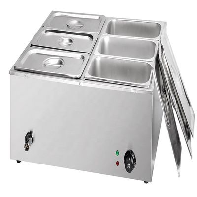 Calentador eléctrico de alimentos de 1500W Bain Marie con 6 tanques y tamaño de embalaje 730 * 630 * 280mm