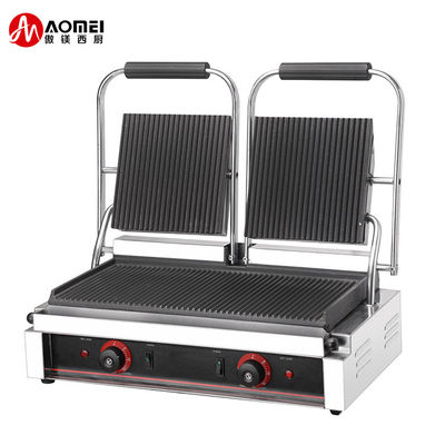 Grill de contacto de mesa comercial de 3600W Sandwich Press Panini Grill en plata negra