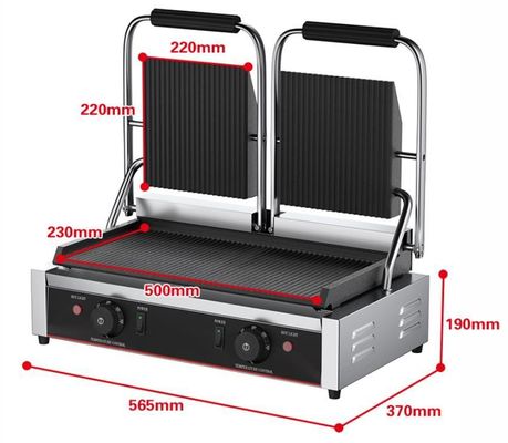 Grill de contacto de mesa comercial de 3600W Sandwich Press Panini Grill en plata negra