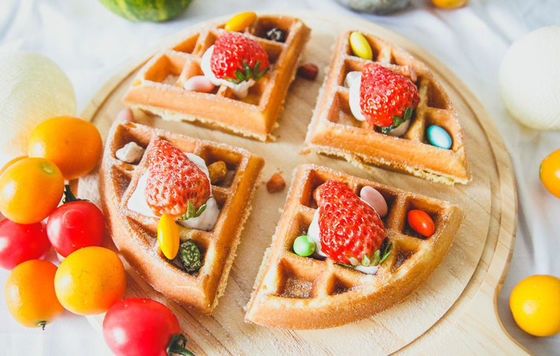 Máquina de gofres belga de doble placa con termostato ajustable para hornear pan de pastel de gofres