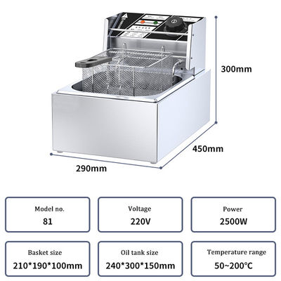 Hot Dog de comida rápida 12L freidora profunda con 2.5 2.5KW Fuente de energía eléctrica y 2 cestas