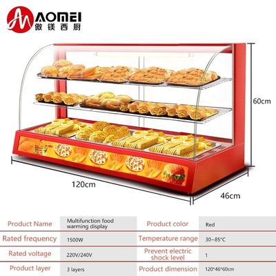 Vitrina profesional de vidrio rojo eléctrico de exhibición de calentador de alimentos con vidrio endurecido