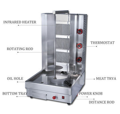 Máquina automática de Shawarma a gas de grado automático de 23 KG para cortar rápidamente y Kebab Doner