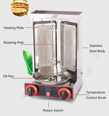 Máquina de asador de gas Shawarma de acero inoxidable para pollo Doner Kebab de rotación automática