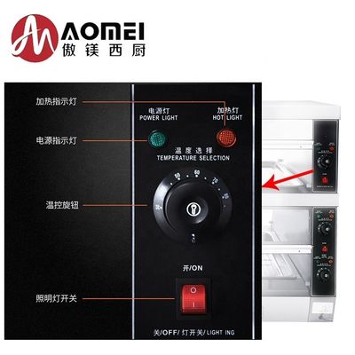 Vitrina eléctrica de calentamiento de alimentos inoxidable con capacidad de 45 kg y temperatura ajustable