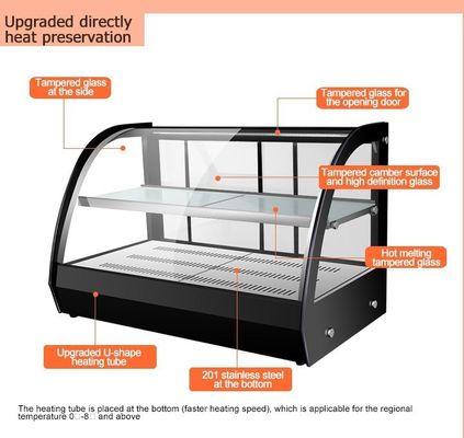 Vitrina de vidrio curvado Restaurante industrial eléctrico Tienda de bocadillos 2 capas de comida caliente Display más caliente
