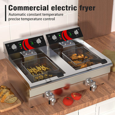 Máquina de freír eléctrica de doble depósito de 12L Frigorífico profundo con tamaño de cesta 210*220*120mm
