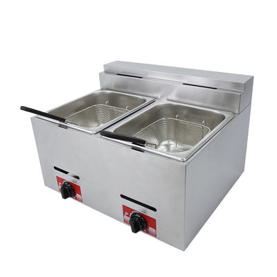 Frigorífico de gas licuado de acero inoxidable de 2 depósitos y 2 cestas para freír con gas comercial de 12 litros
