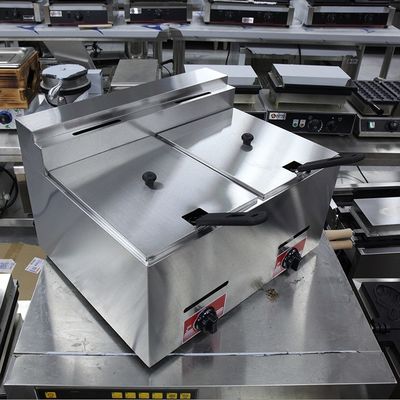 Frigorífico de gas licuado de acero inoxidable de 2 depósitos y 2 cestas para freír con gas comercial de 12 litros