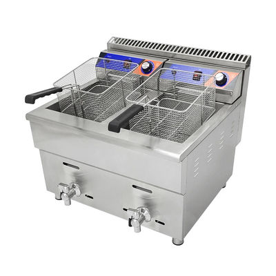 Máquina de freír a gas de doble depósito de 220V para restaurante de comida rápida Fritar de pollo de acero inoxidable