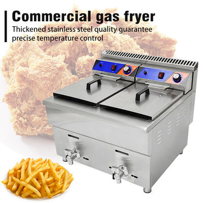 Máquina de freír a gas de doble depósito de 220V para restaurante de comida rápida Fritar de pollo de acero inoxidable
