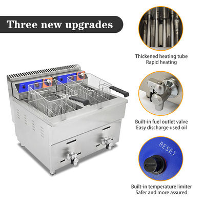 Máquina de freír a gas de doble depósito de 220V para restaurante de comida rápida Fritar de pollo de acero inoxidable