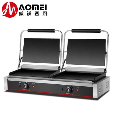 Grill Panini de doble placa de acero inoxidable de 220V para prensa de sándwiches hamburguesas