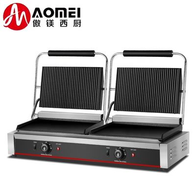 Grill Panini de doble placa de acero inoxidable de 220V para prensa de sándwiches hamburguesas
