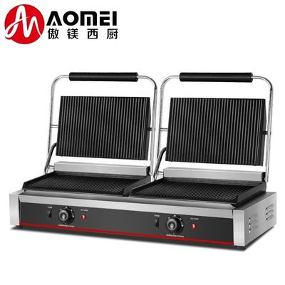 Grill Panini de doble placa de acero inoxidable de 220V para prensa de sándwiches hamburguesas
