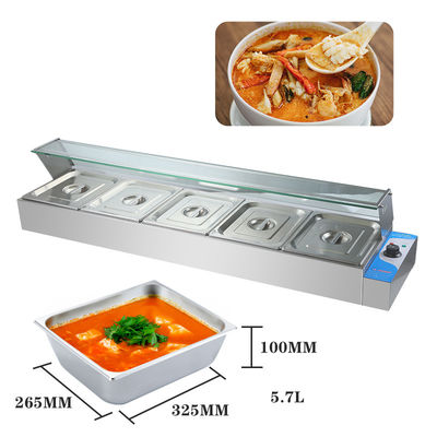 270*330*100mm Pan tamaño 220V cubierta de vidrio Bain Marie con 3/4/5/6 placas profesional