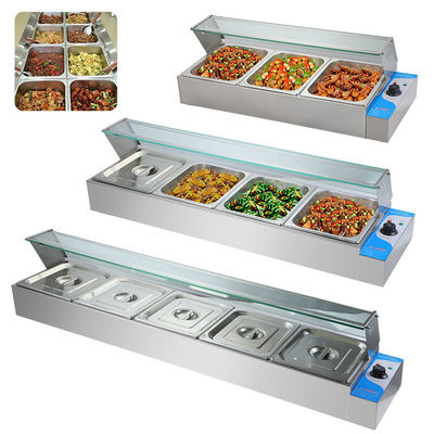 270*330*100mm Pan tamaño 220V cubierta de vidrio Bain Marie con 3/4/5/6 placas profesional