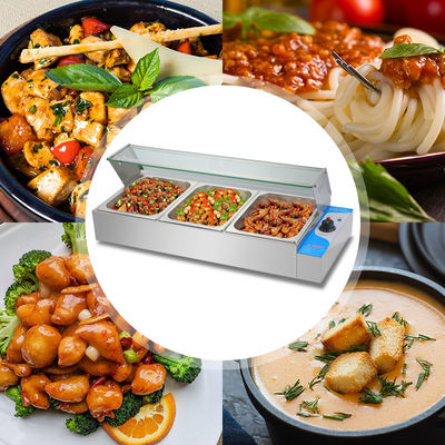 270*330*100mm Pan tamaño 220V cubierta de vidrio Bain Marie con 3/4/5/6 placas profesional